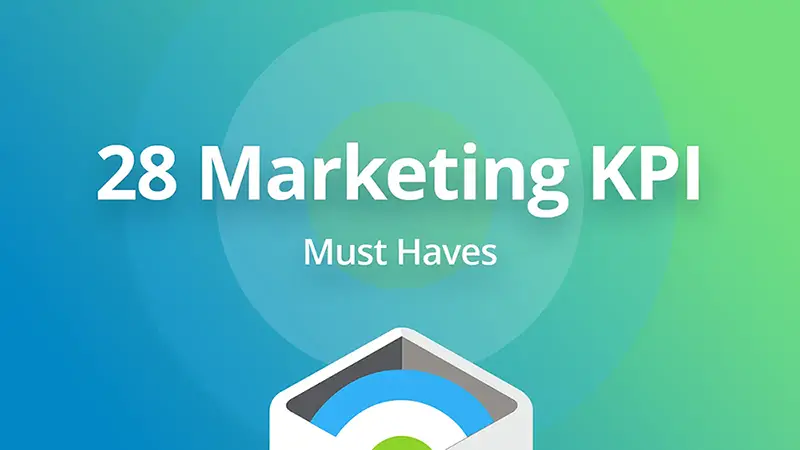 18 Marketing KPIs in white copy on blue background