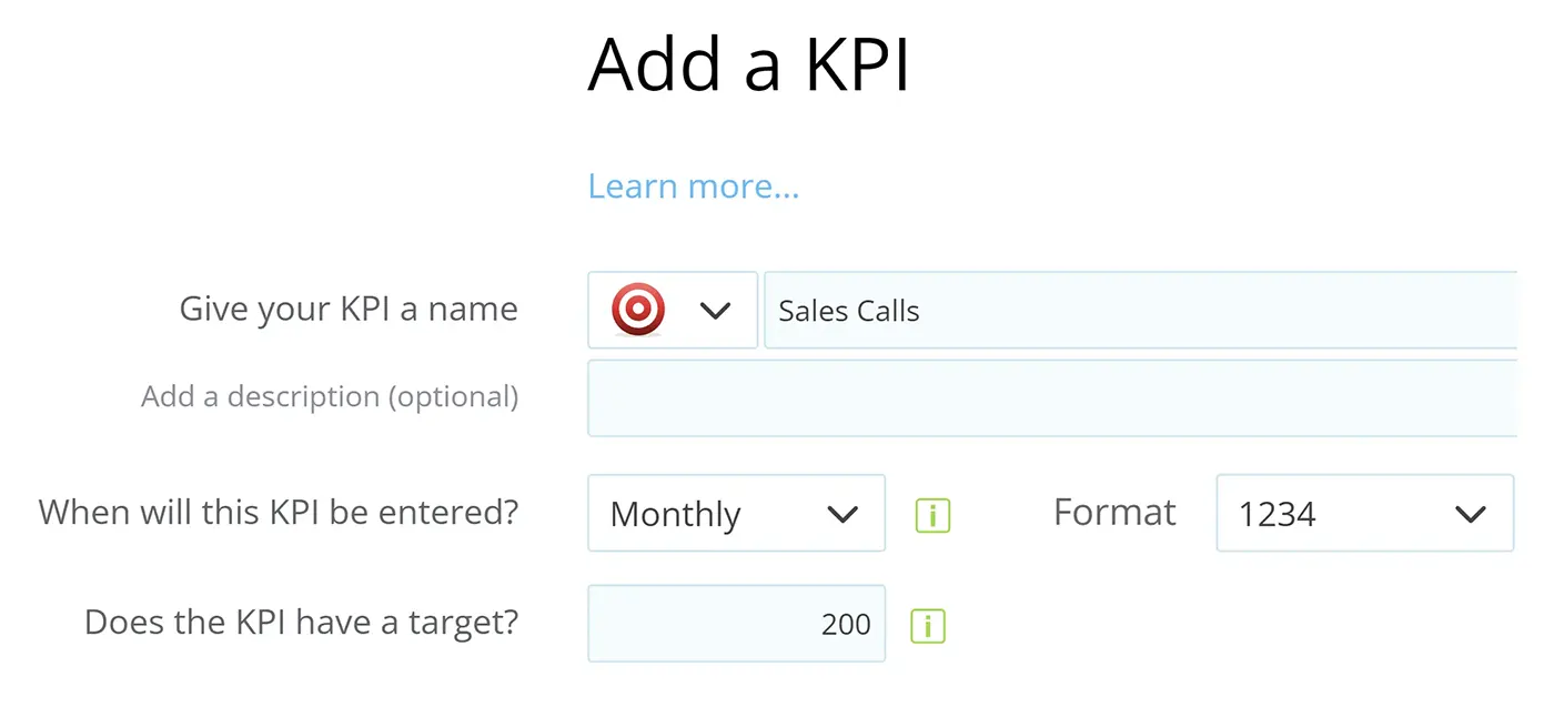 A simplekpi screenshot showing the fields needed for a KPI