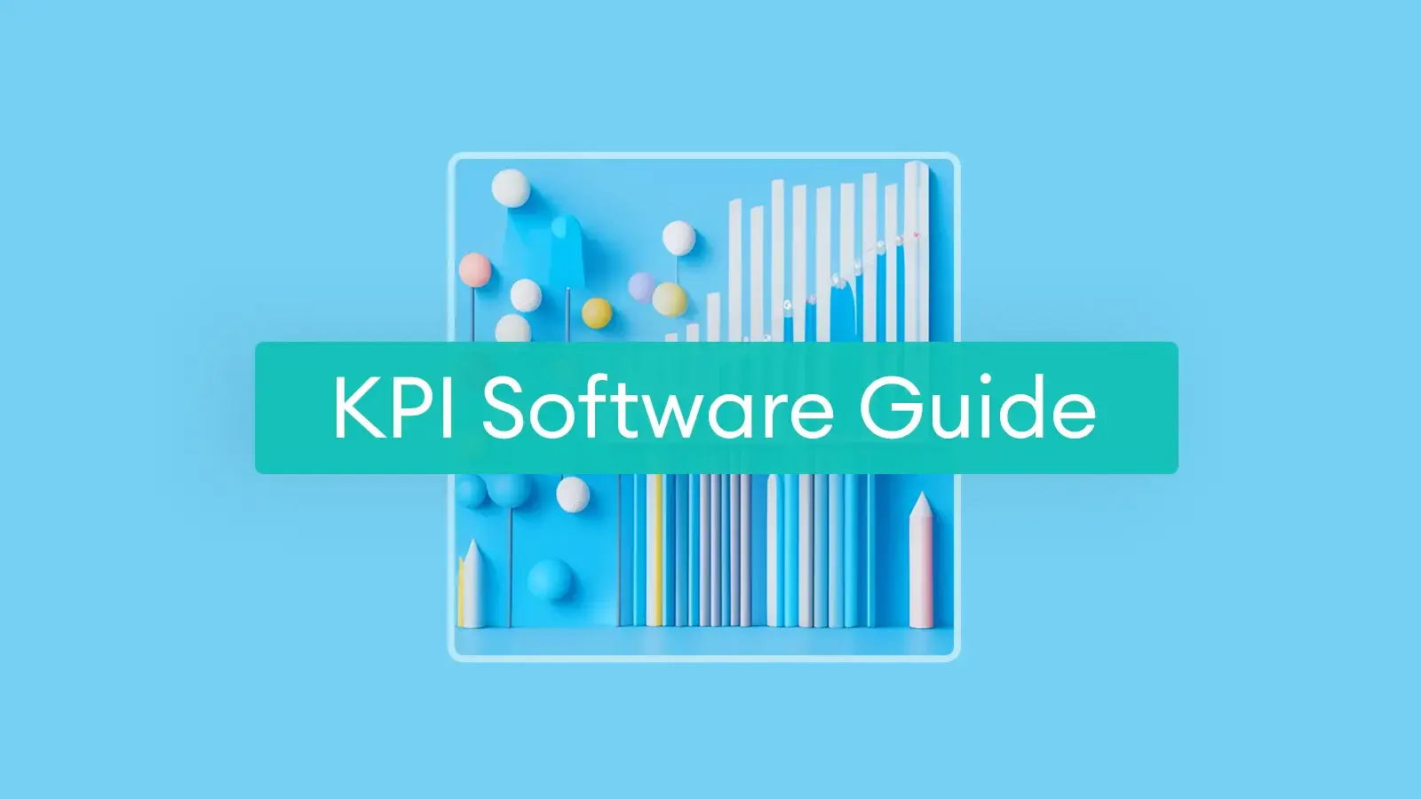 The words KPI Software Guide are written on a green banner over a blue abstract image containing data chart and graph components.