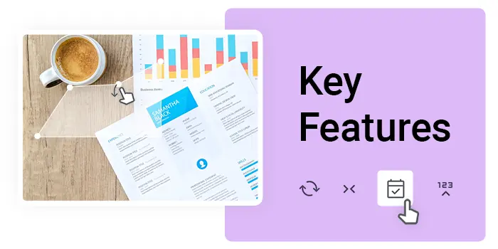 A KPI diagram of a chart on a table with a label called key features