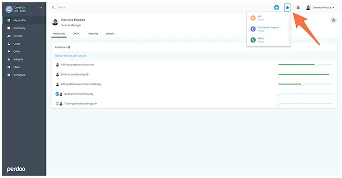 Perdoos latest interface design to tack KPIs and OKRs