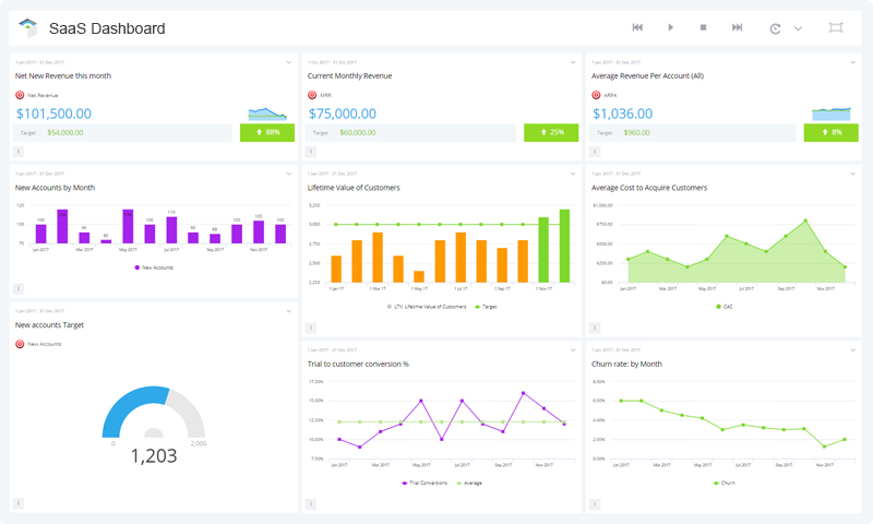 SaaS Dashboard Example for online software as a service applications |  SimpleKPI