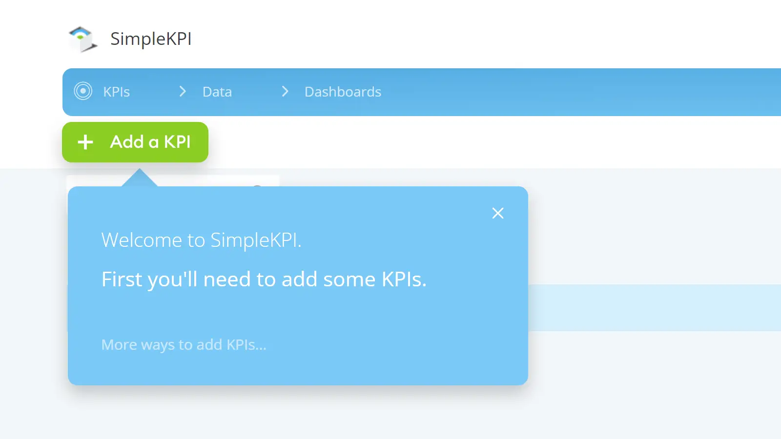 Green add a KPI button on KPI Software screen