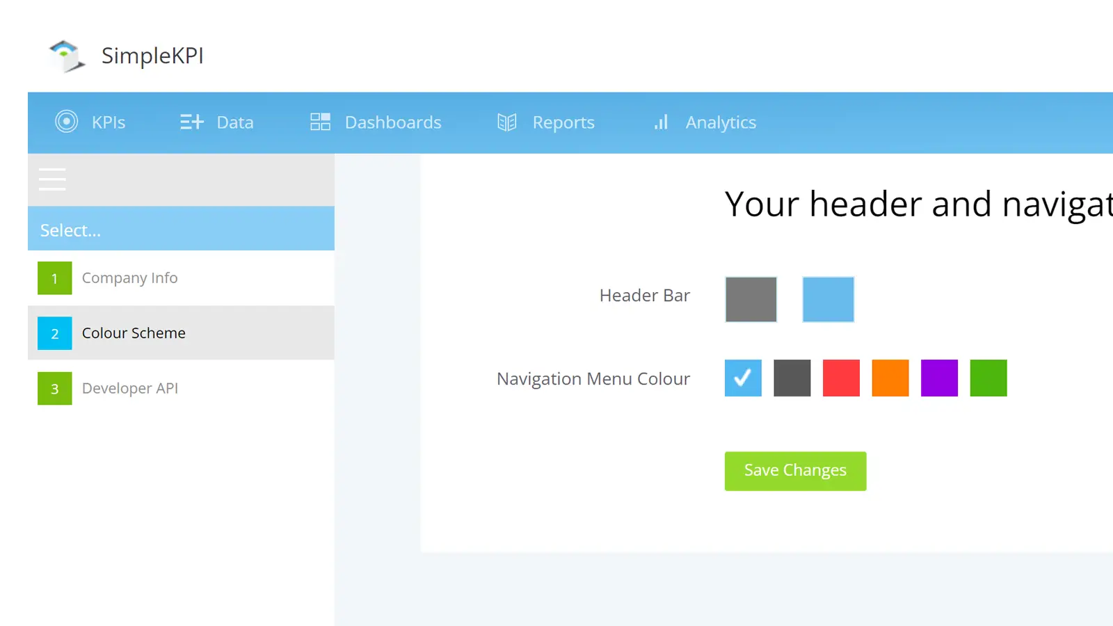 KPI colors being customized