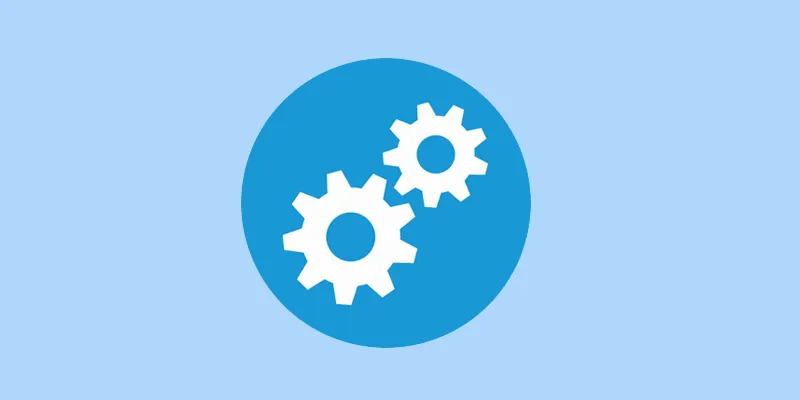 two white cogs on a blue background