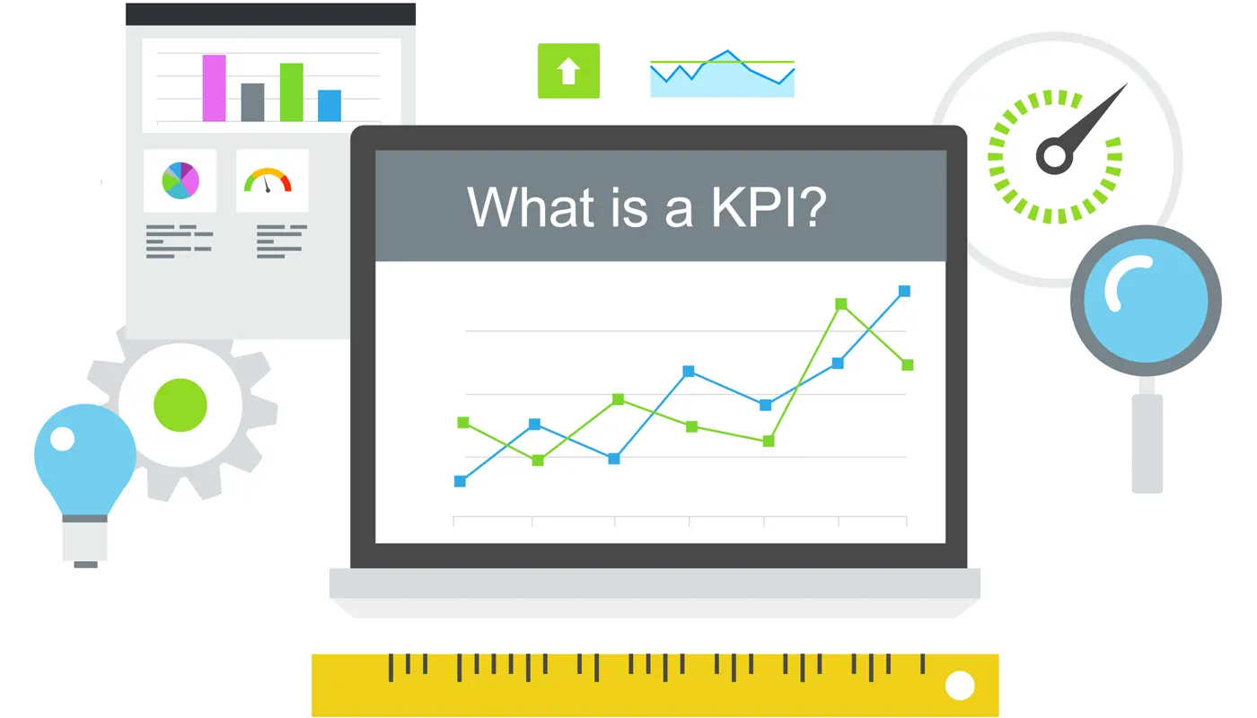 What is a KPI? written on a computer surrounded by graphs and charts