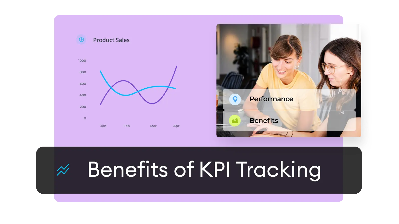 benefits of KPI Tracking written on overlay of two women checking laptop
