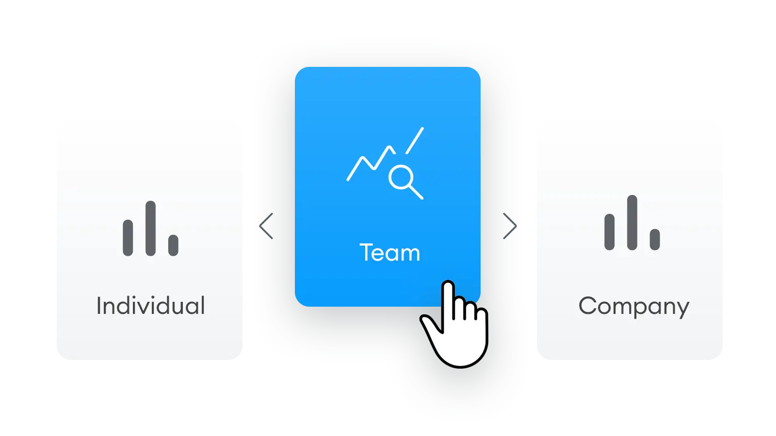 three buttons with the words team, company and individual overlayed